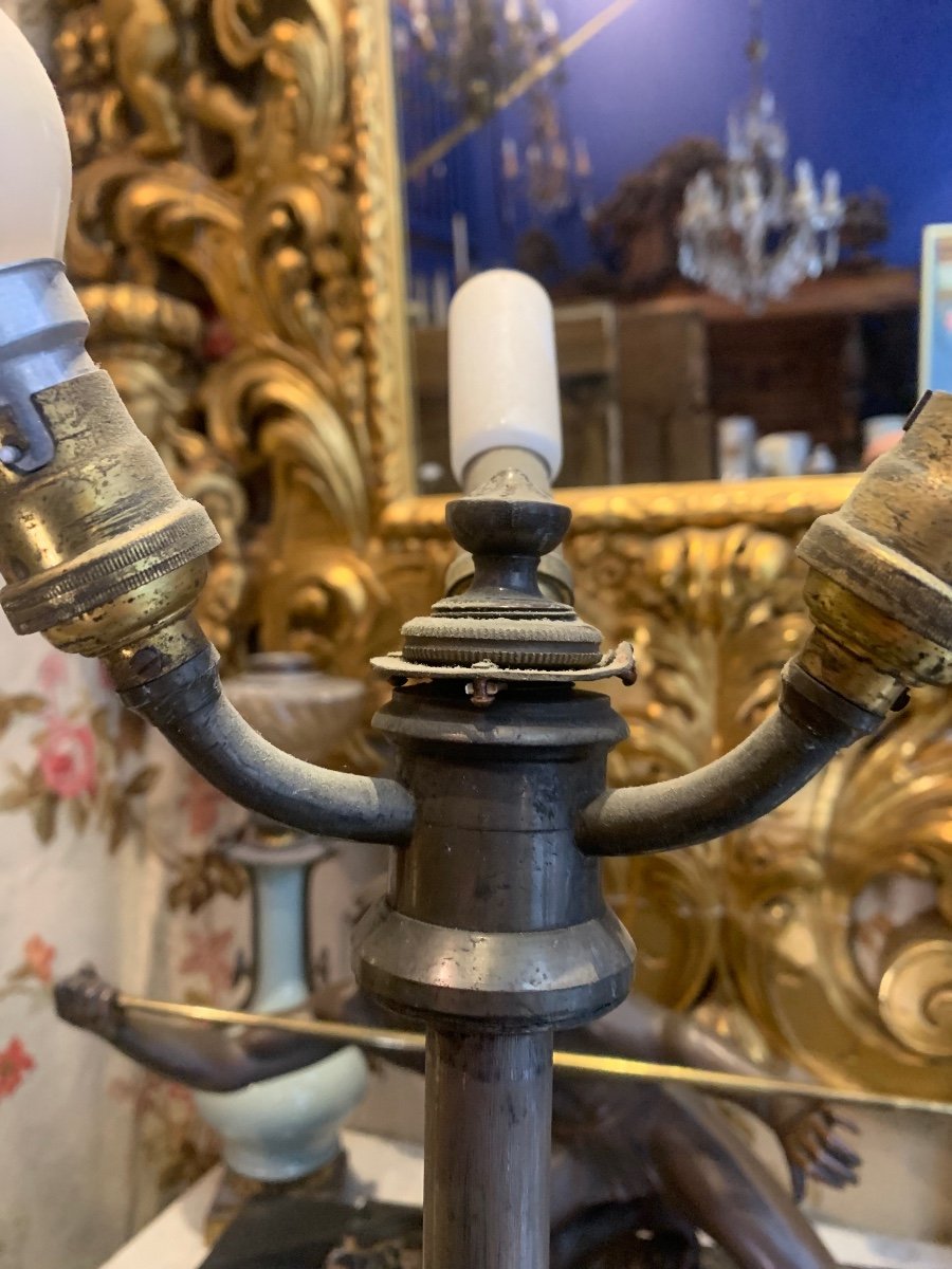 Lampadaire En Acier Epoque Art Nouveau 1900  Antique Chandelier -photo-6
