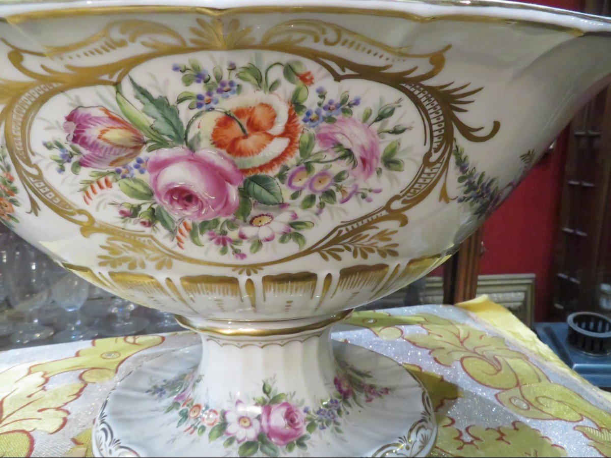 Rare Tres Grande Coupe En Porcelaine De Paris Peinte A Decor De Guirlandes Florales Epoque 1900-photo-4