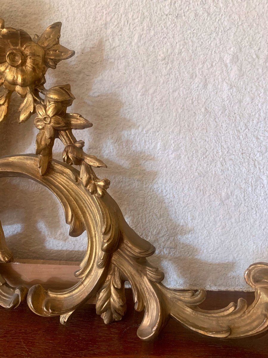 Ancien Fronton Haut De Porte Miroir angelots En Bois Et Stuc Doré Epoque XIXe Napoléon III -photo-1