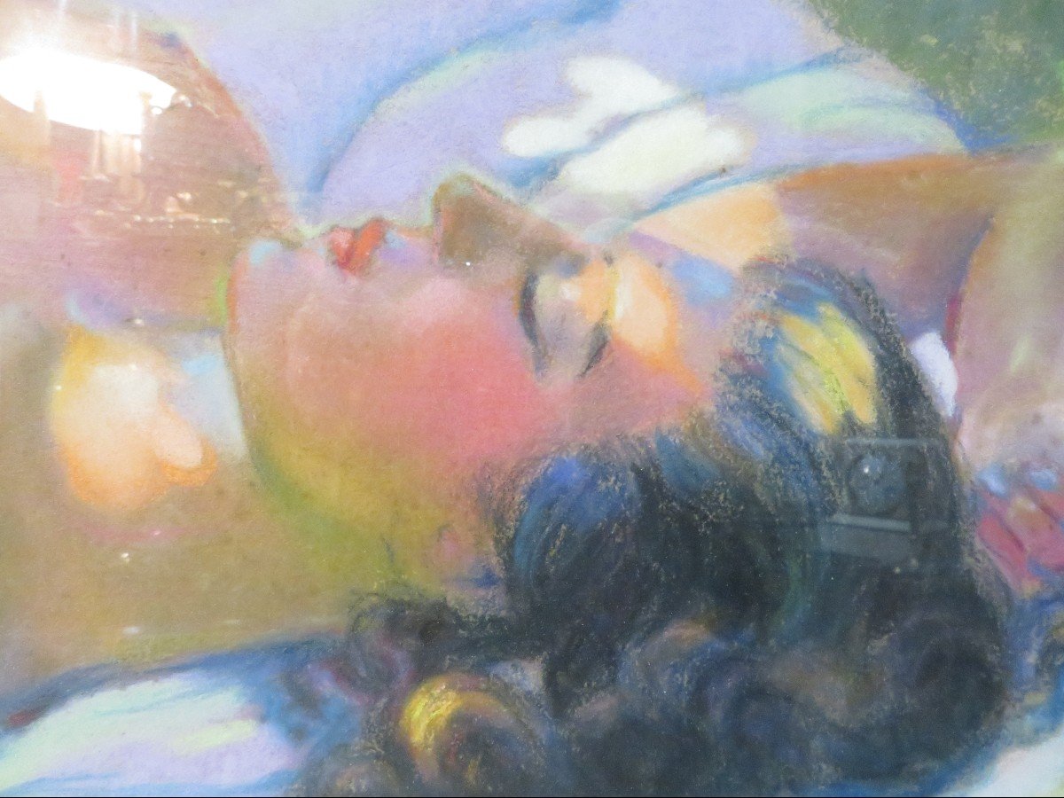Tableau Pastel Marouflé / Toile Jacques Le Tord Nue Printanier  Lumiere Du Soleil Cadre Bouche-photo-3