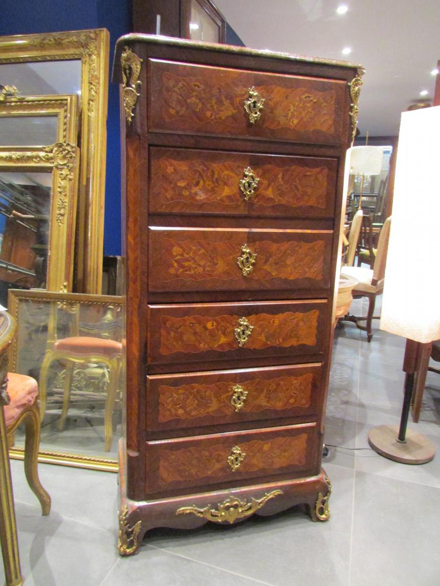 Secretaire Milieu XIXeme Napoleon III Marqueterie Et Bronze Bois De Rose Palissandre