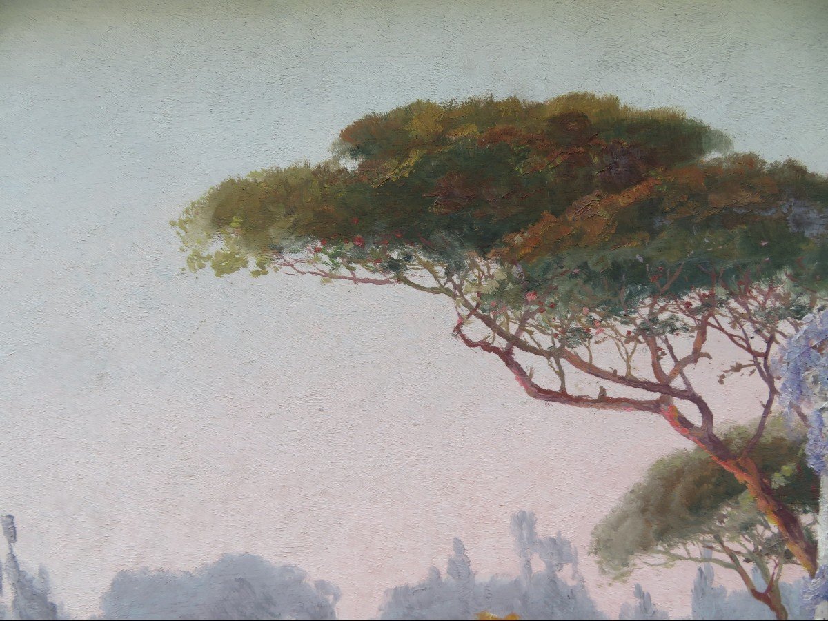 Large Oil Fresco Painting / Art Deco Panel Antoine Barbier Lyon School Le Parc Lyon-photo-4