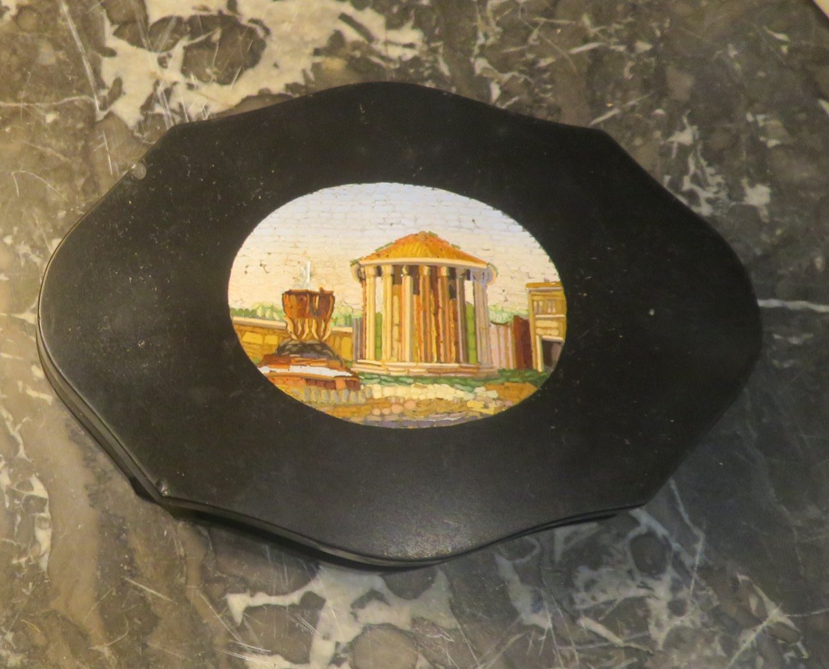 Paperweight In Slate And Italian Micro Mosaic Suggesting The Ancient Temple Of Love
