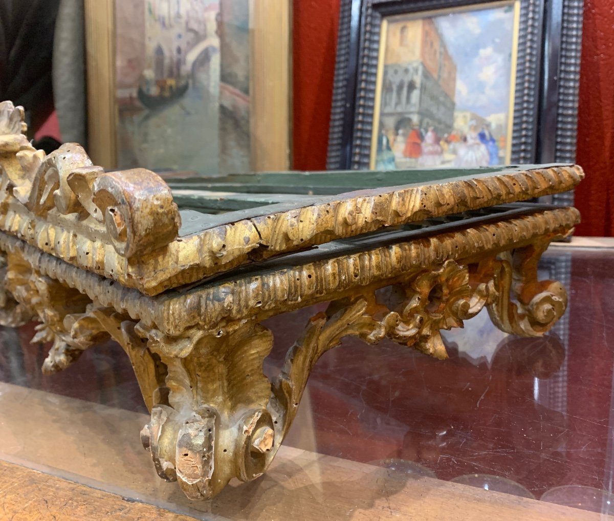 Lectern Period Early 18th Century In Openwork Golden Wood Baroque Rocaille Probably Venetian Italy-photo-1