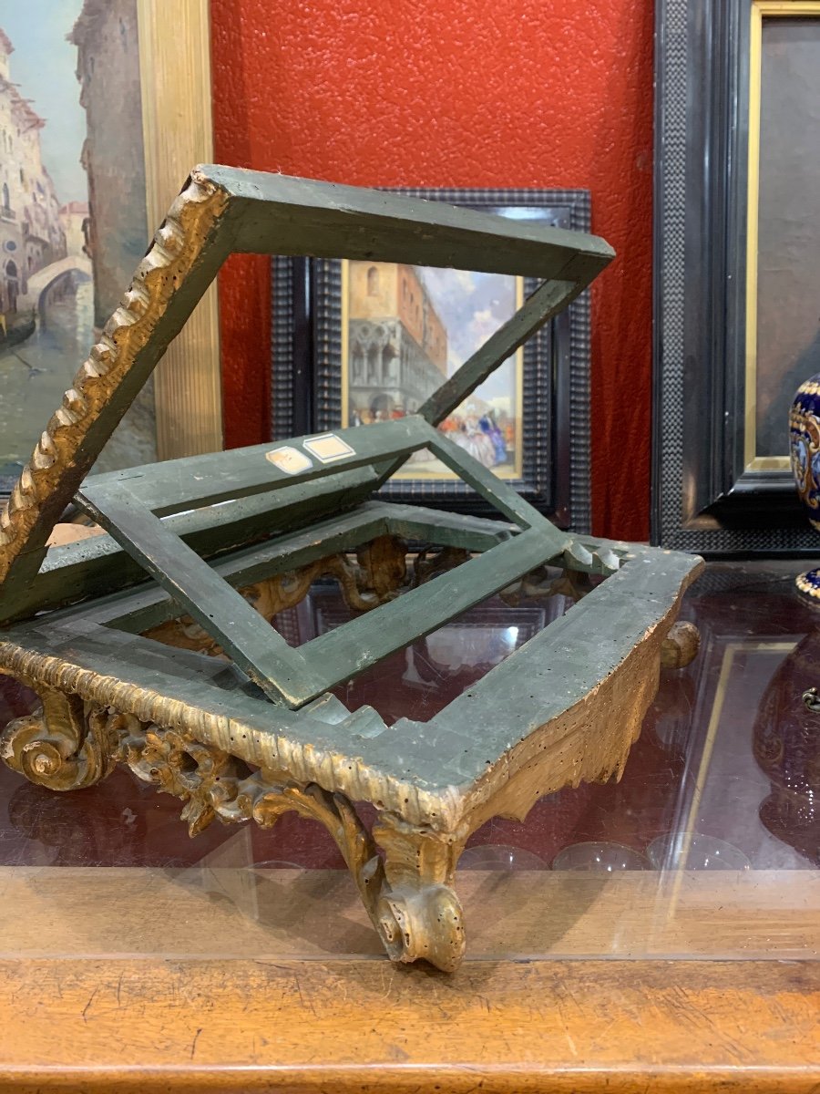 Lectern Period Early 18th Century In Openwork Golden Wood Baroque Rocaille Probably Venetian Italy-photo-4