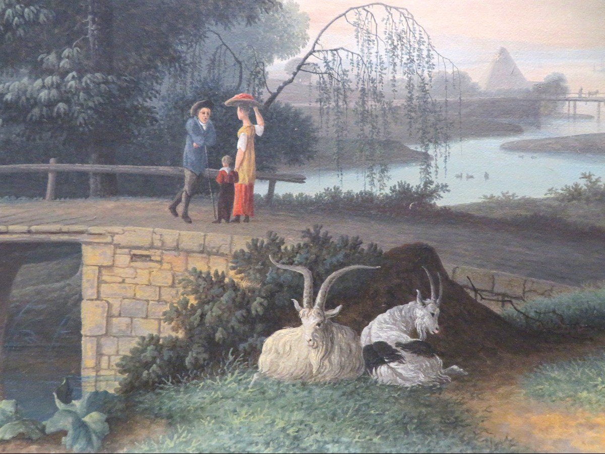 Large Gouache On Paper Late 18th Century Early 19th Century Galante Pastoral Scene French Landscape-photo-2