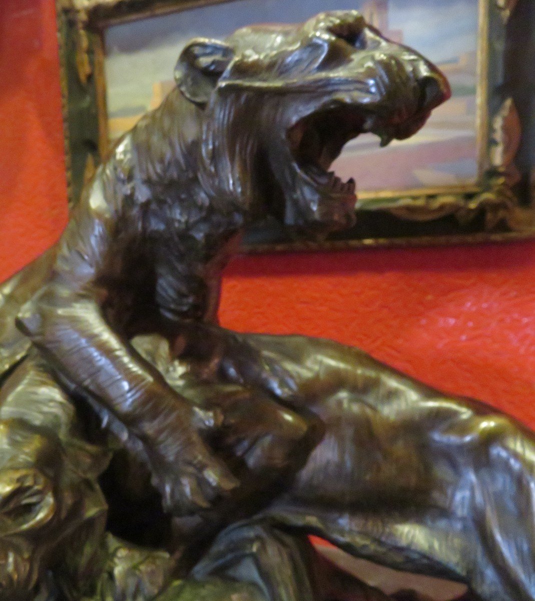 Ancien Grand Bronze Animalier Panthères  Ou Lionnes Rugissantes Par E Drouot  XIXe-photo-3