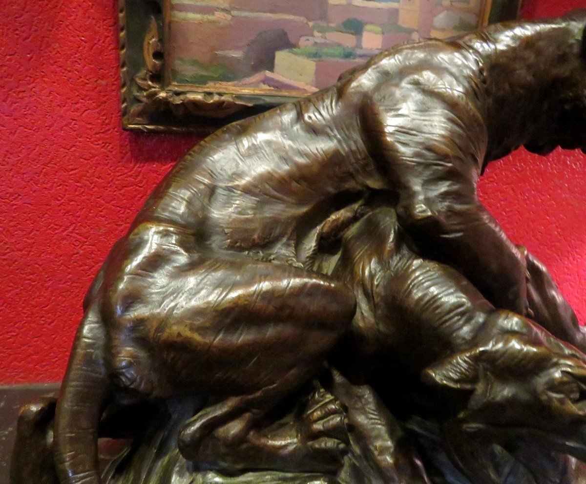 Ancien Grand Bronze Animalier Panthères  Ou Lionnes Rugissantes Par E Drouot  XIXe-photo-1