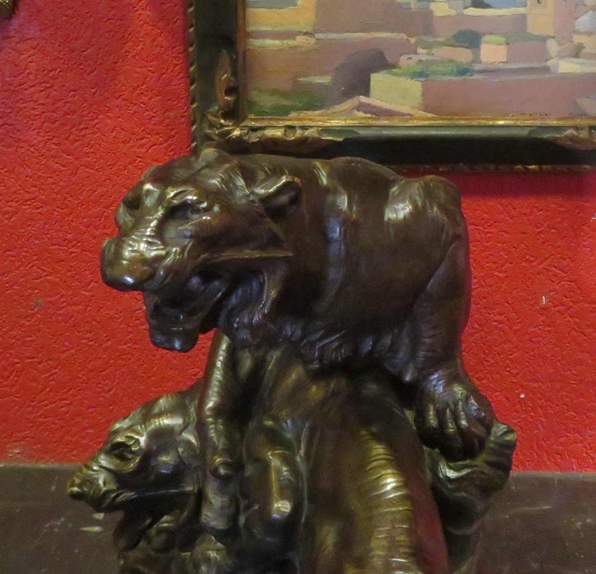 Ancien Grand Bronze Animalier Panthères  Ou Lionnes Rugissantes Par E Drouot  XIXe-photo-4