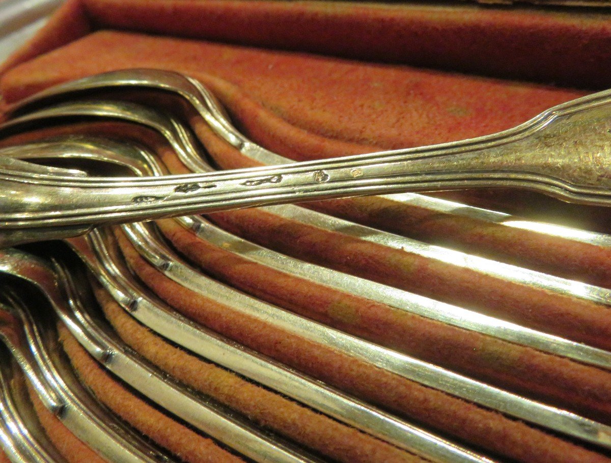 12 Spoons In Vermeil Period 18th Century Hallmarked In Their Original Red Morocco Box -photo-2