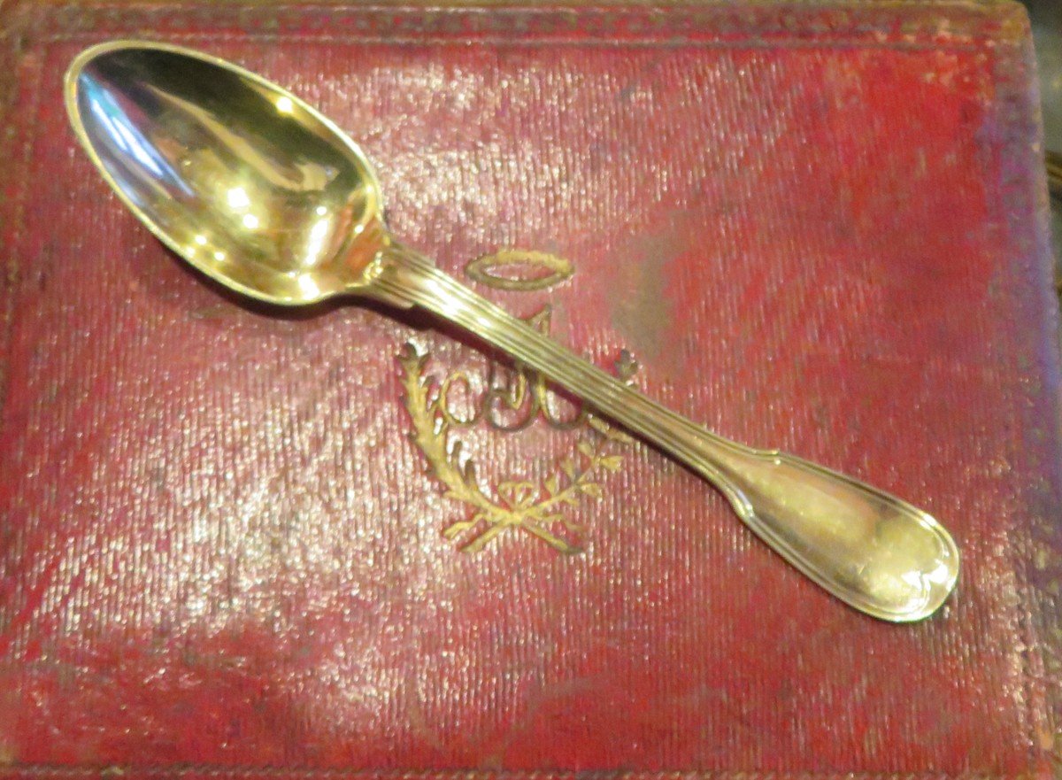 12 Spoons In Vermeil Period 18th Century Hallmarked In Their Original Red Morocco Box -photo-4