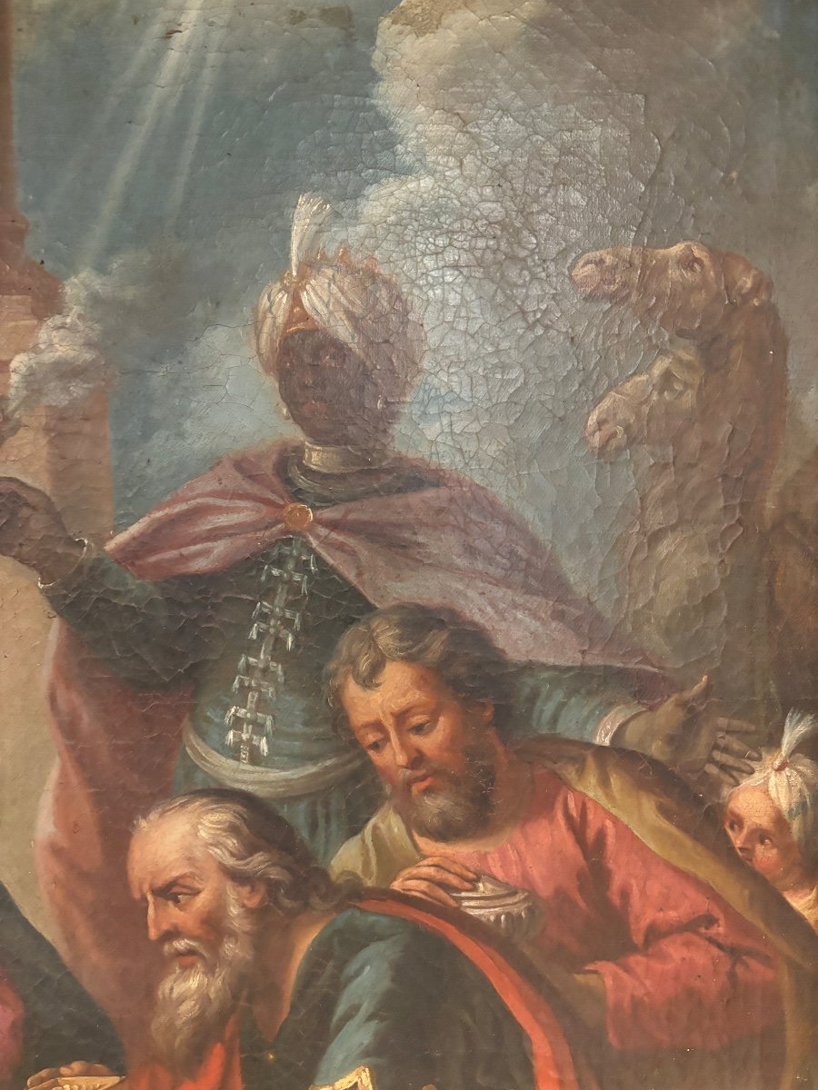 Large 18th Century Religious Painting Nativity Three Wise Men In The Ruins Of The Temple -photo-4