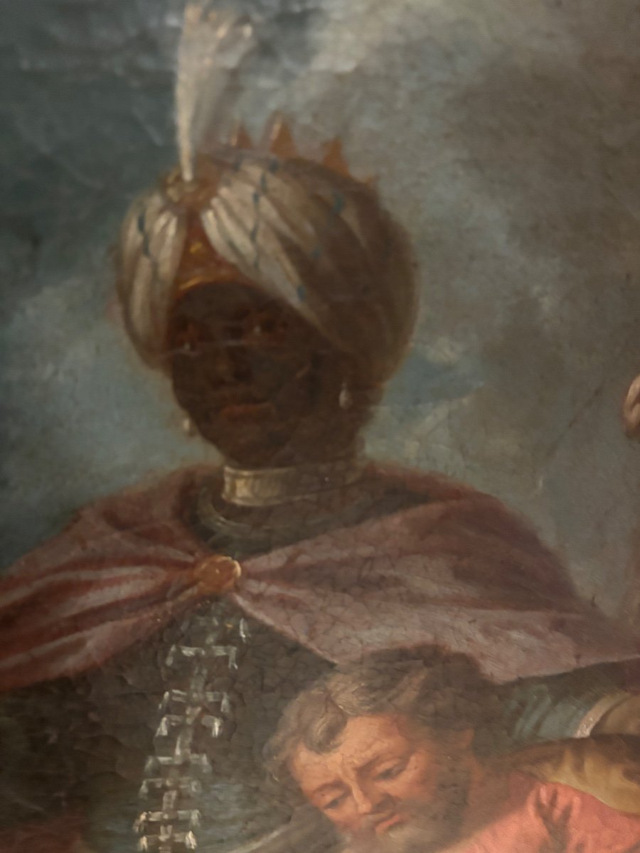 Large 18th Century Religious Painting Nativity Three Wise Men In The Ruins Of The Temple -photo-5