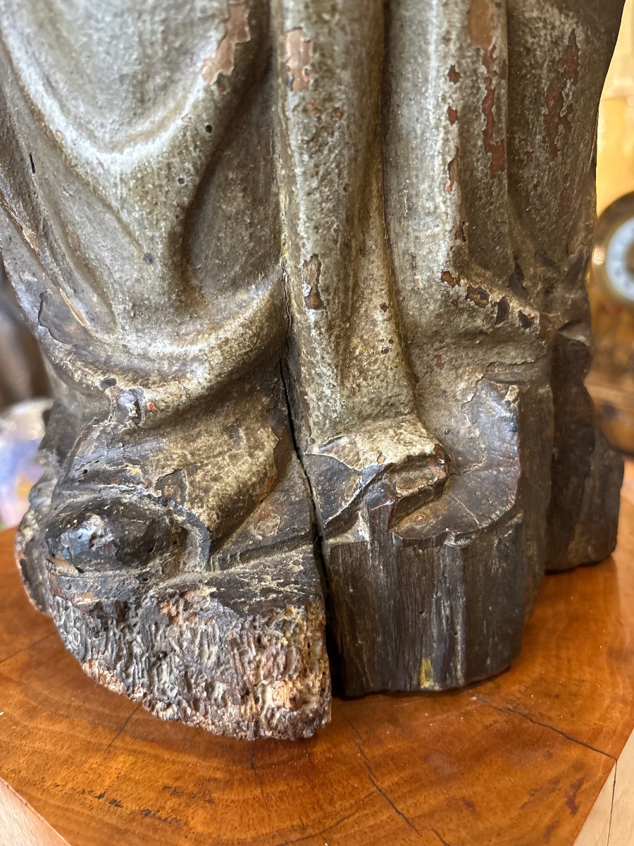 17th Century Religious Statue Evangelist Monk In Gilded And Patinated Wood -photo-4