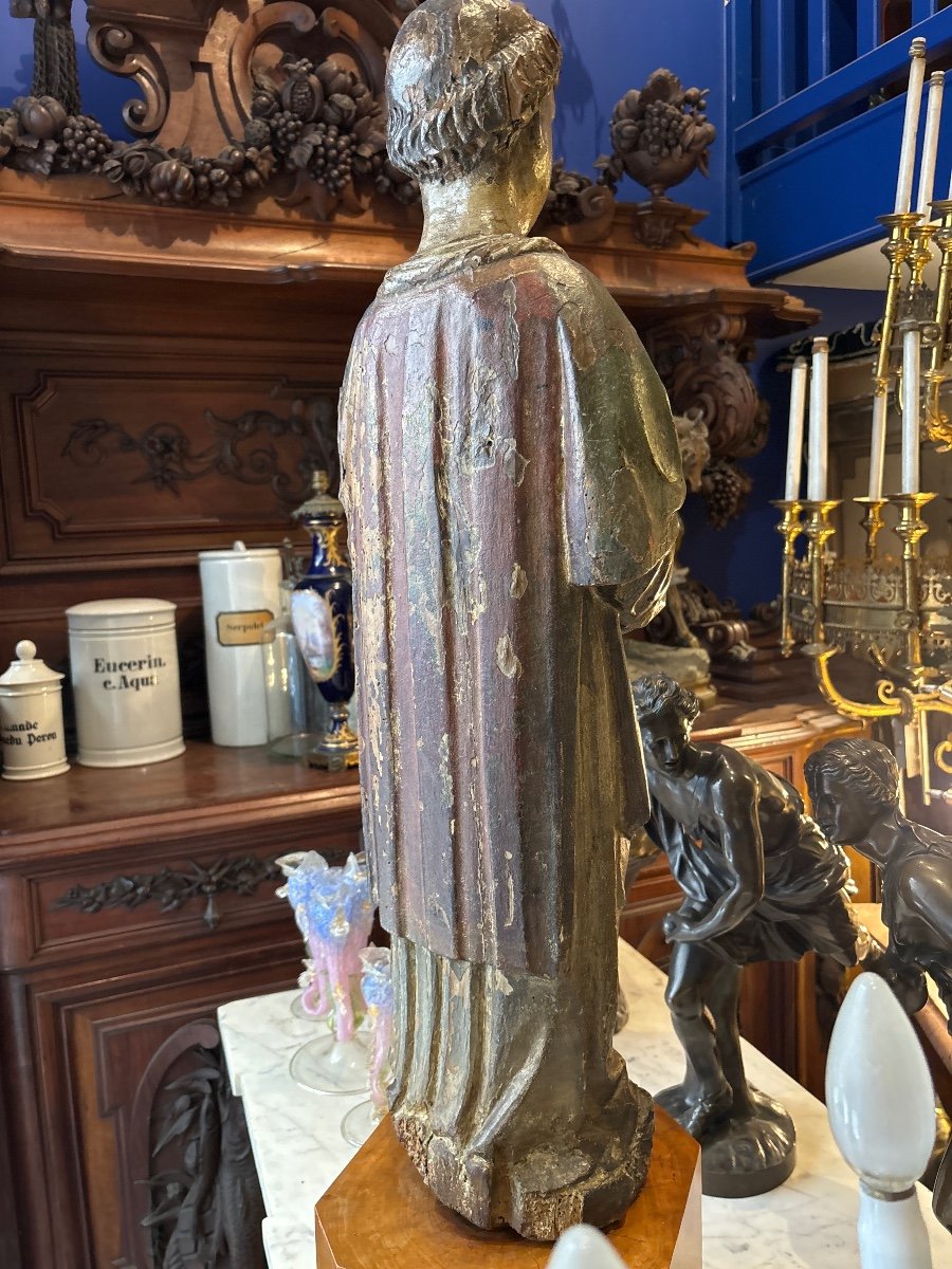 17th Century Religious Statue Evangelist Monk In Gilded And Patinated Wood -photo-1