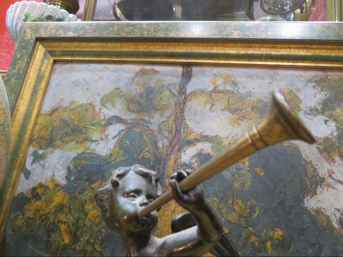 Old Lxv Style Clock Decorated With Cherub Putti In Bronze Watch Movement 1900 Period-photo-5