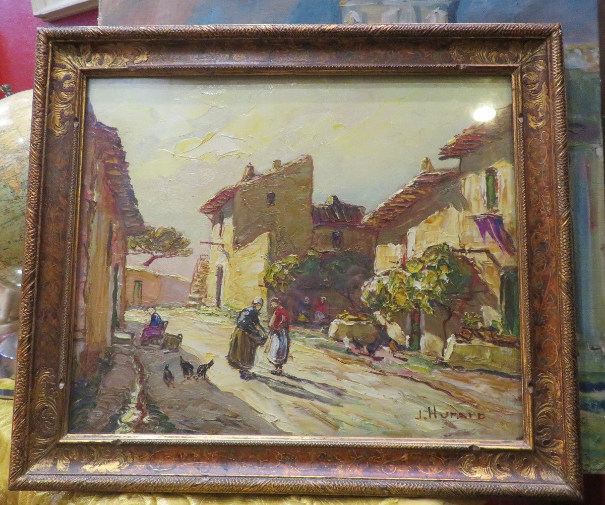  Tableau école Avignon Huile / Bois  Joseph Hurard Rue Des Peintres Villeneuve Les  Vers 1940