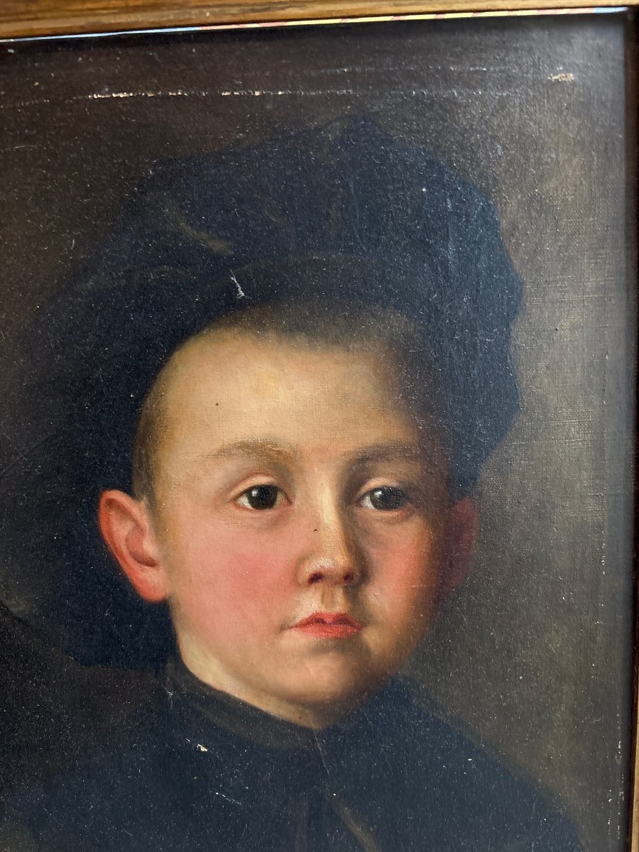Ancien Tableau XIXe Portrait D Enfant Encadré école Hollandaise Huile Sur Toile -photo-3