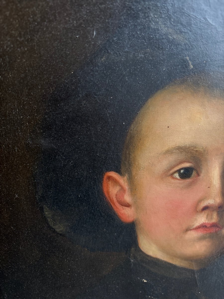Ancien Tableau XIXe Portrait D Enfant Encadré école Hollandaise Huile Sur Toile -photo-4