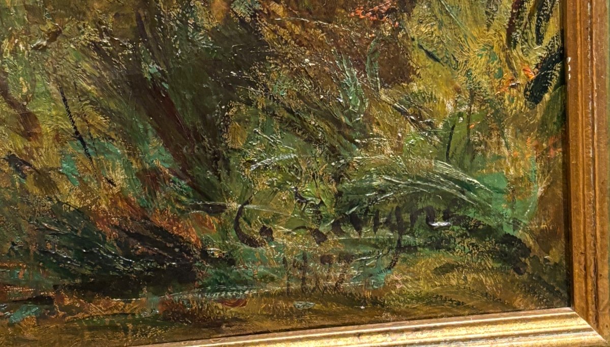 Old Very Large Oil Painting On Canvas Th Levigne Herd Cows And Shepherd At The Pond -photo-2