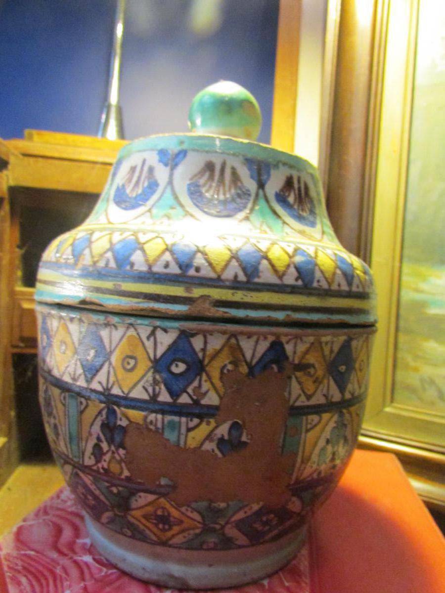 Vase Marocain Epoque 1930 Environ Emaillé Fez Maroc Pot Couvert-photo-2