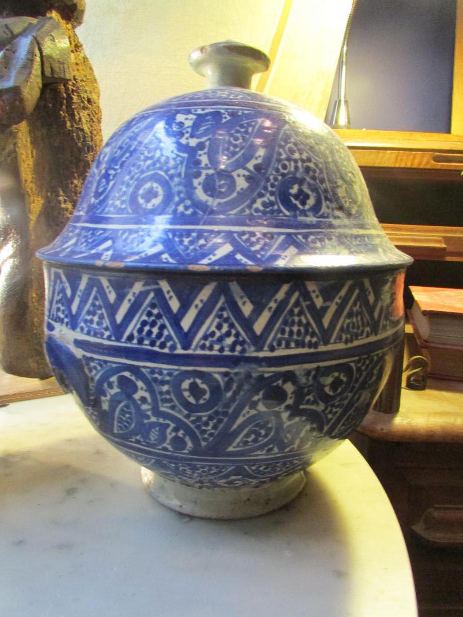 Vase Maroc Marocain Pot Couvert Bleu Fez Epoque 1920