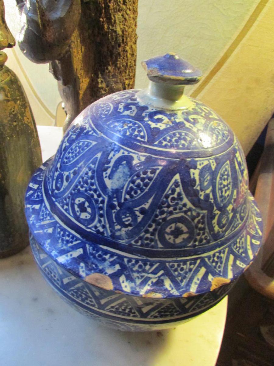 Vase Maroc Marocain Pot Couvert Bleu Fez Epoque 1920-photo-2