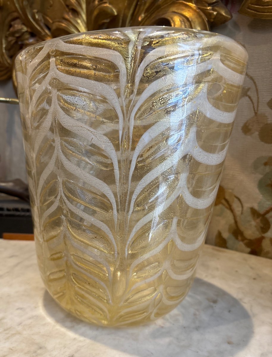 Barovier Ercole & Rossi  Murano Grand Vase Graffito Inclusions De Paillettes D Or 1969-photo-2