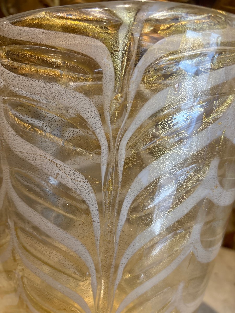 Barovier Ercole & Rossi  Murano Grand Vase Graffito Inclusions De Paillettes D Or 1969-photo-3