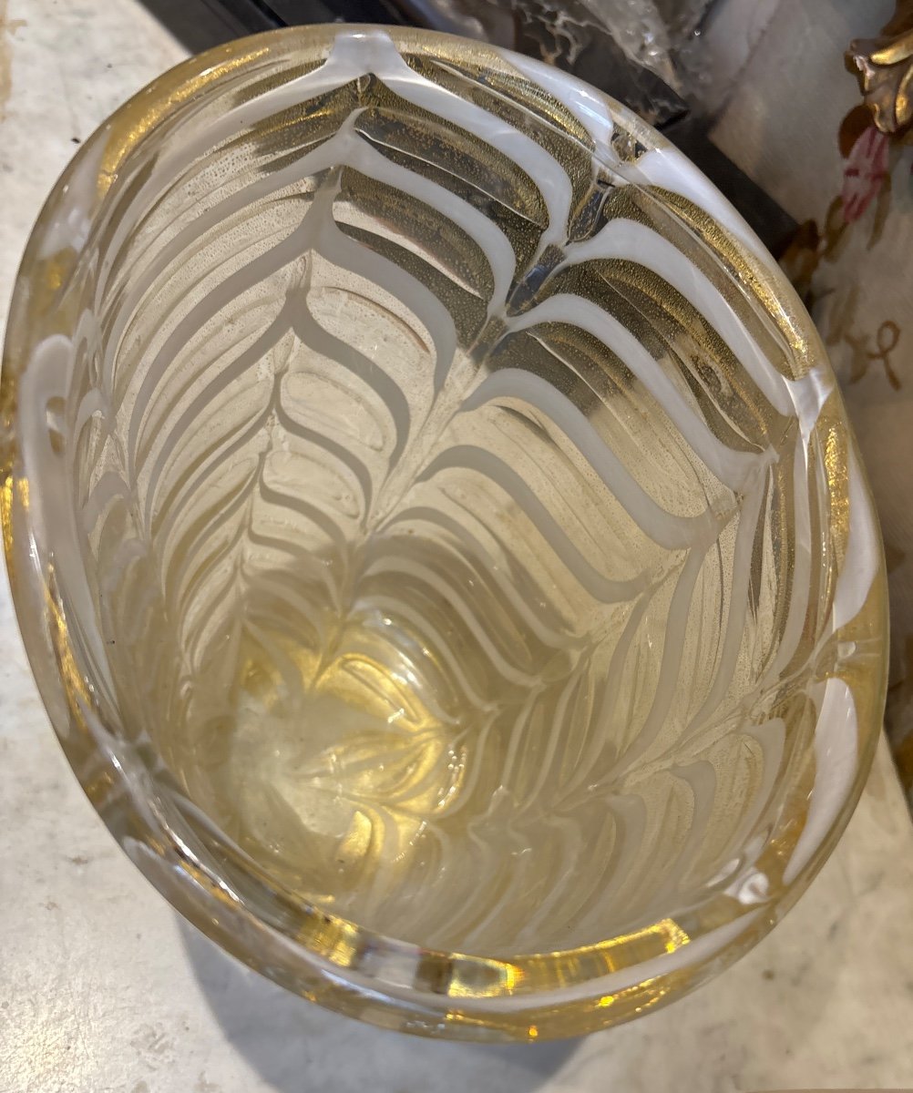 Barovier Ercole & Rossi  Murano Grand Vase Graffito Inclusions De Paillettes D Or 1969-photo-4
