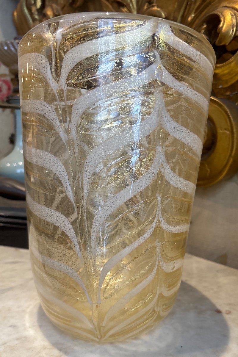 Barovier Ercole & Rossi  Murano Grand Vase Graffito Inclusions De Paillettes D Or 1969-photo-2