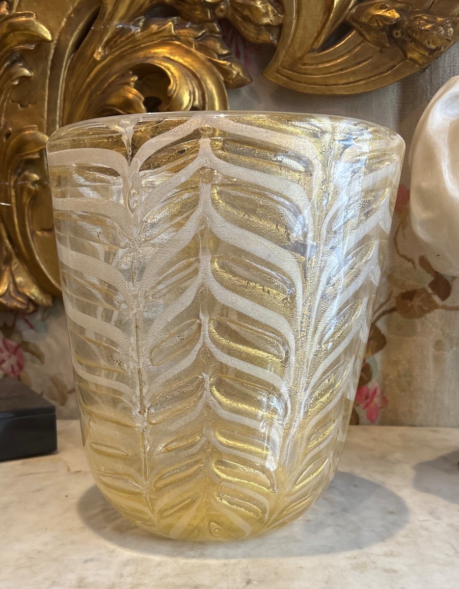 Barovier Ercole & Rossi  Murano Grand Vase Graffito Inclusions De Paillettes D Or 1969