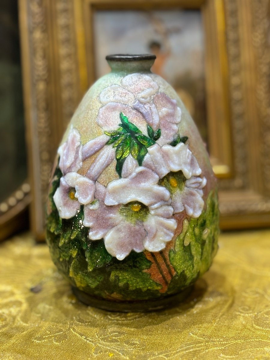 Camille Fauré Ovoid Vase With Floral Decoration Enamel Limoges Enamels 