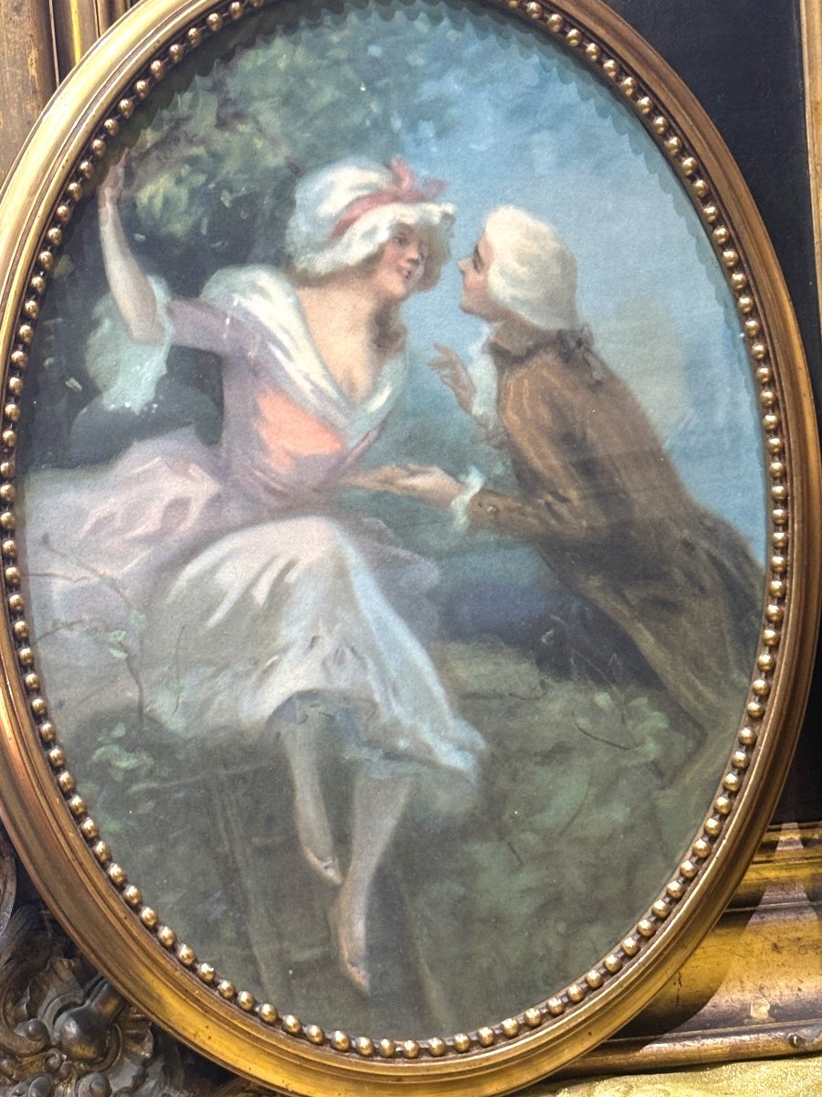 René Pean Pair Of Pastel Paintings Romantic Scenes Gallantry Through Time -photo-2