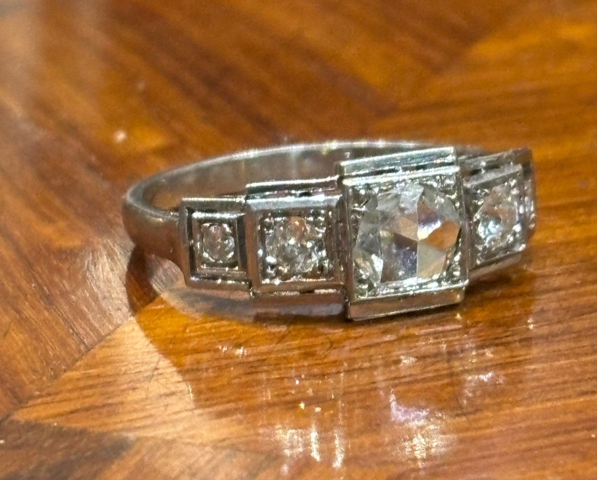 Art Deco Period 1930 Tank And Diamond Platinum Ring -photo-2