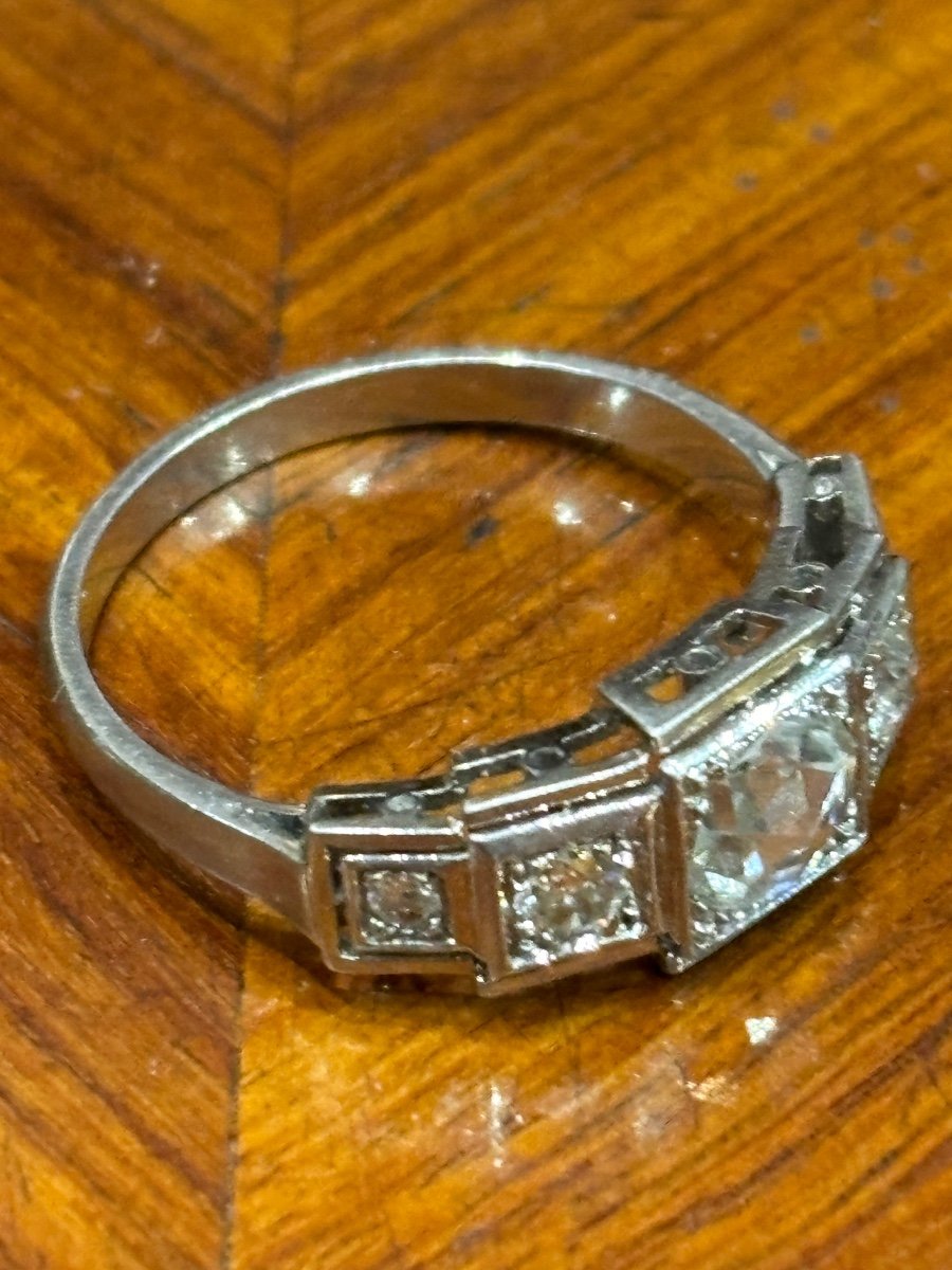 Art Deco Period 1930 Tank And Diamond Platinum Ring -photo-3