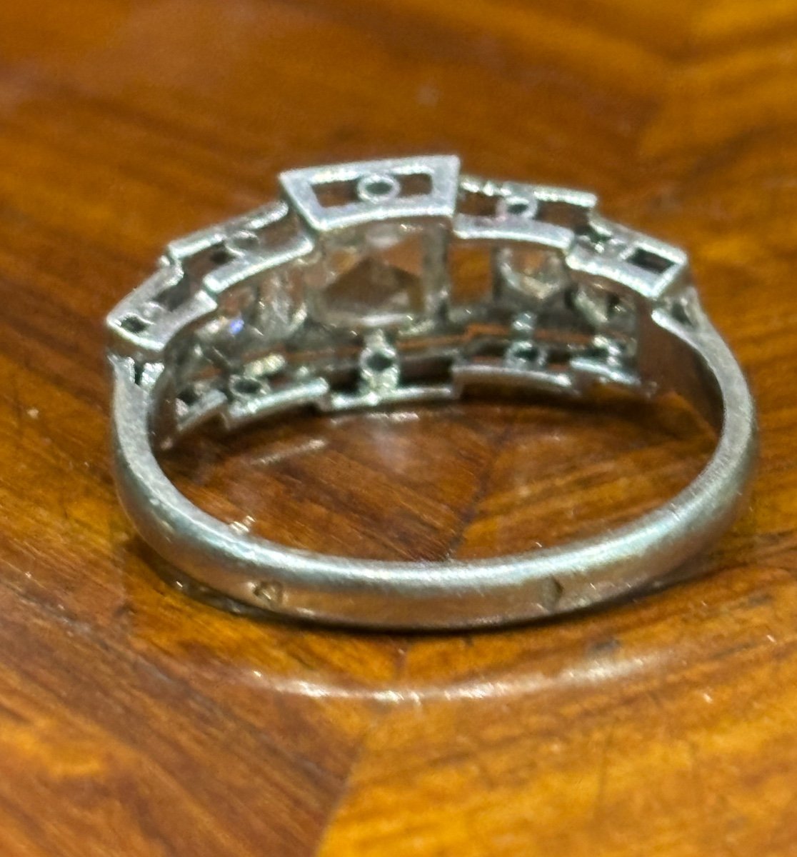 Art Deco Period 1930 Tank And Diamond Platinum Ring -photo-4