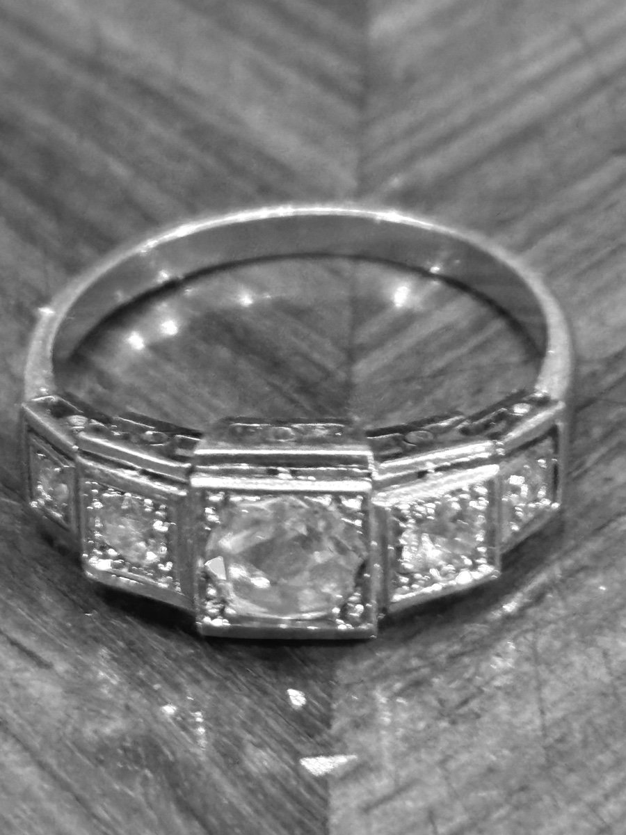 Art Deco Period 1930 Tank And Diamond Platinum Ring -photo-1