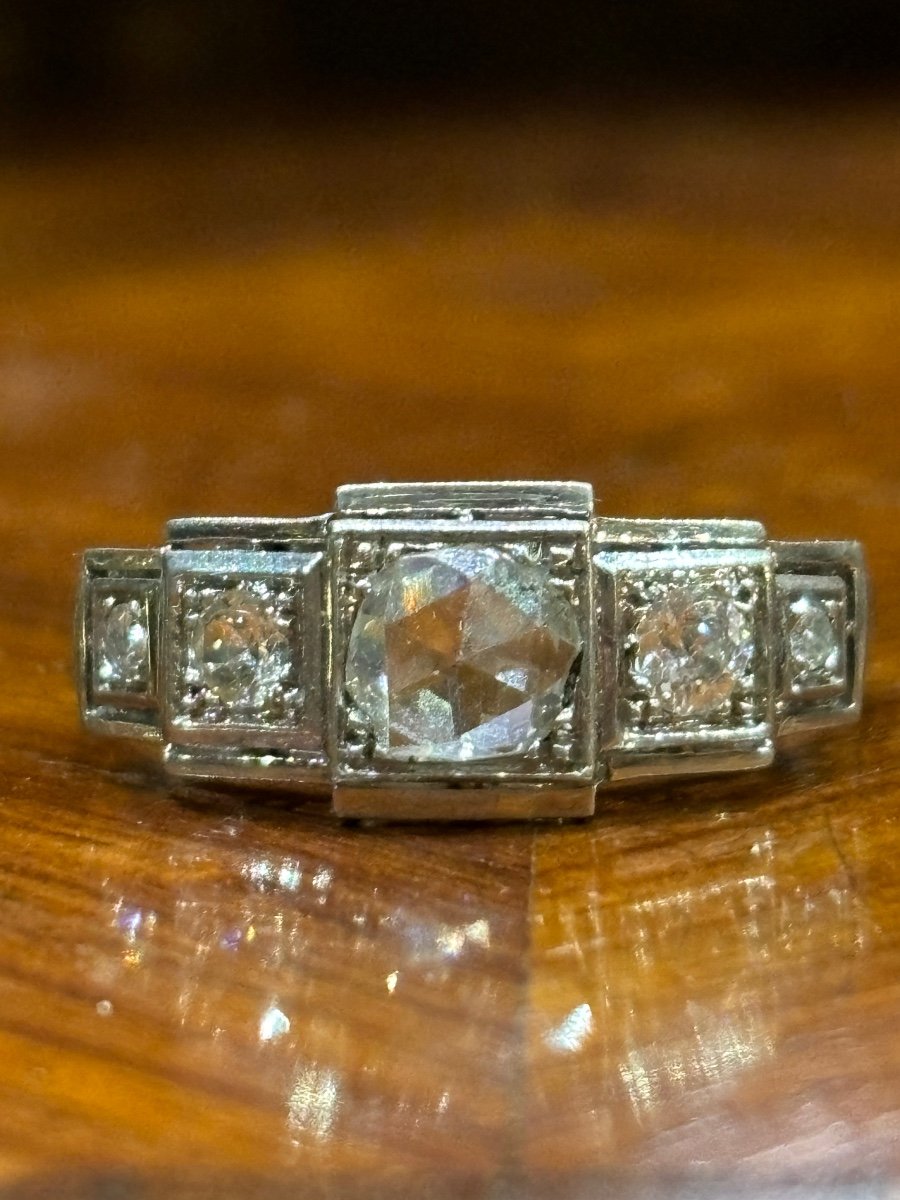 Art Deco Period 1930 Tank And Diamond Platinum Ring -photo-2