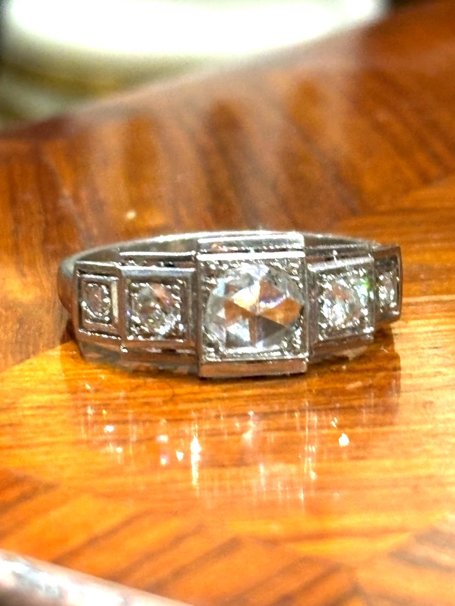 Art Deco Period 1930 Tank And Diamond Platinum Ring 