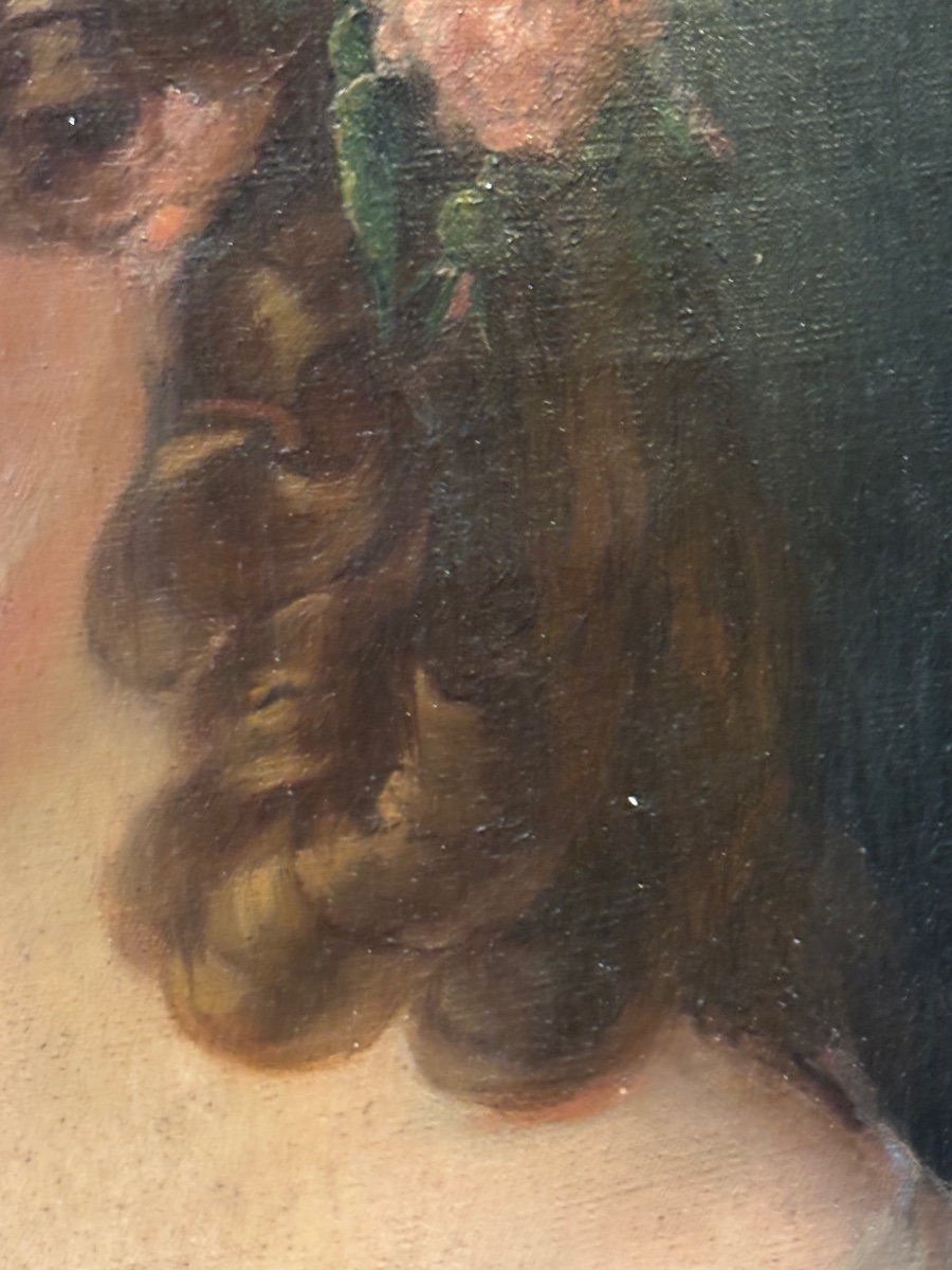 Très romantique  Portrait D'une jolie Jeune Fille Milieu XIXe En Médaillon Dans Son Cadre Doré -photo-3