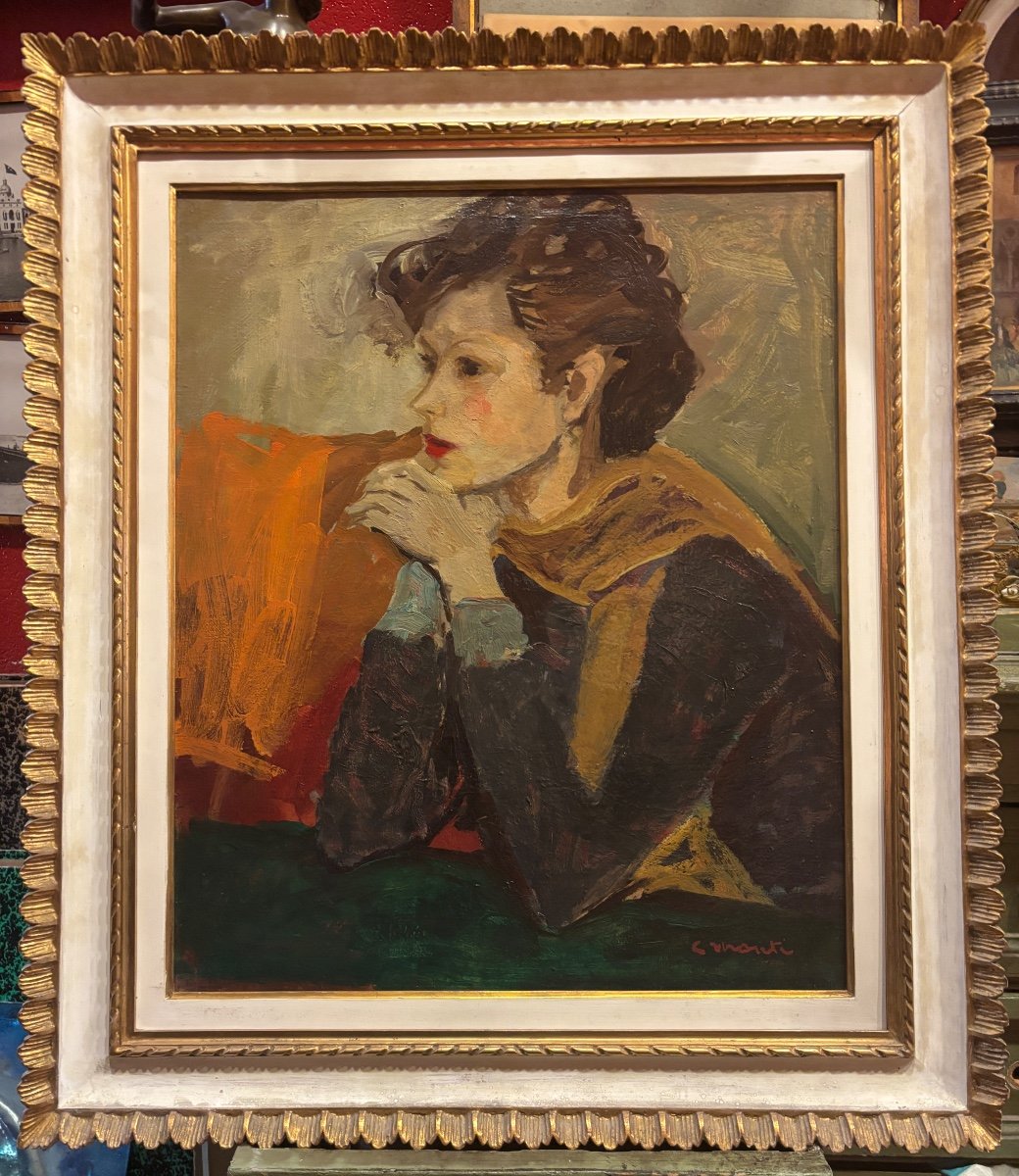 Tableau Cesare Monti Portrait De Femme Fatale Vers 1950 Huile Sur Toile 