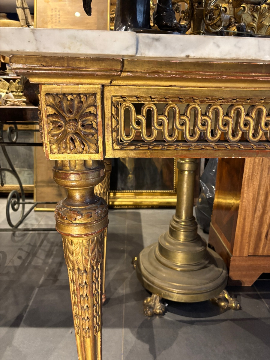 Large 19th Century Gilded Wood Console Table In Lxvi Style With Interlacing Decor -photo-2