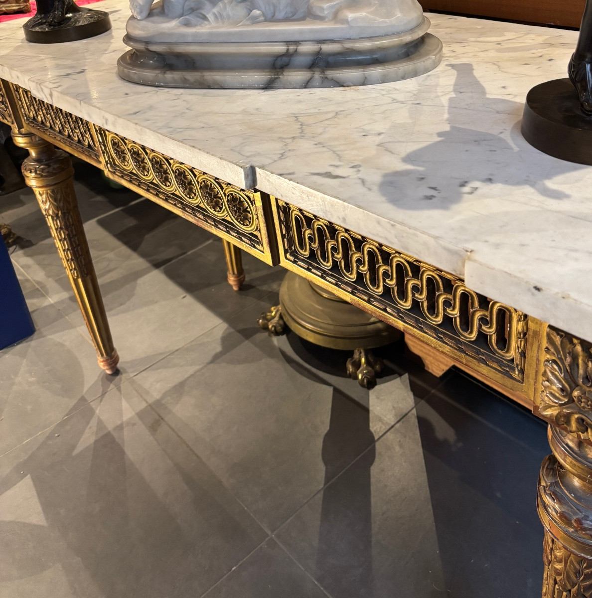 Large 19th Century Gilded Wood Console Table In Lxvi Style With Interlacing Decor -photo-2