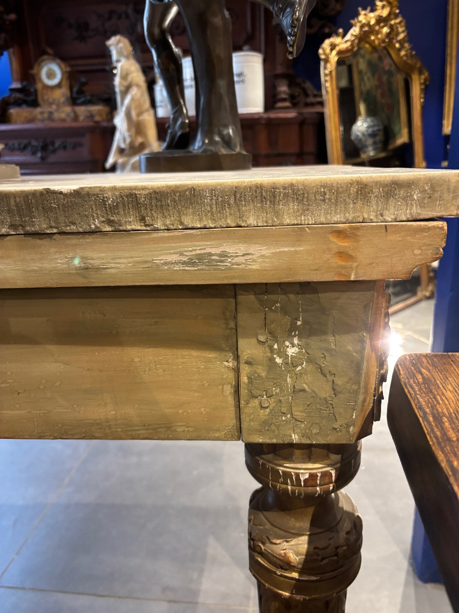 Large 19th Century Gilded Wood Console Table In Lxvi Style With Interlacing Decor -photo-3