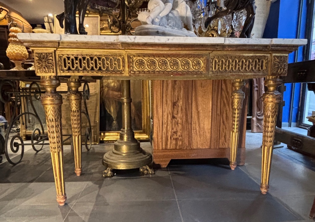 Large 19th Century Gilded Wood Console Table In Lxvi Style With Interlacing Decor 
