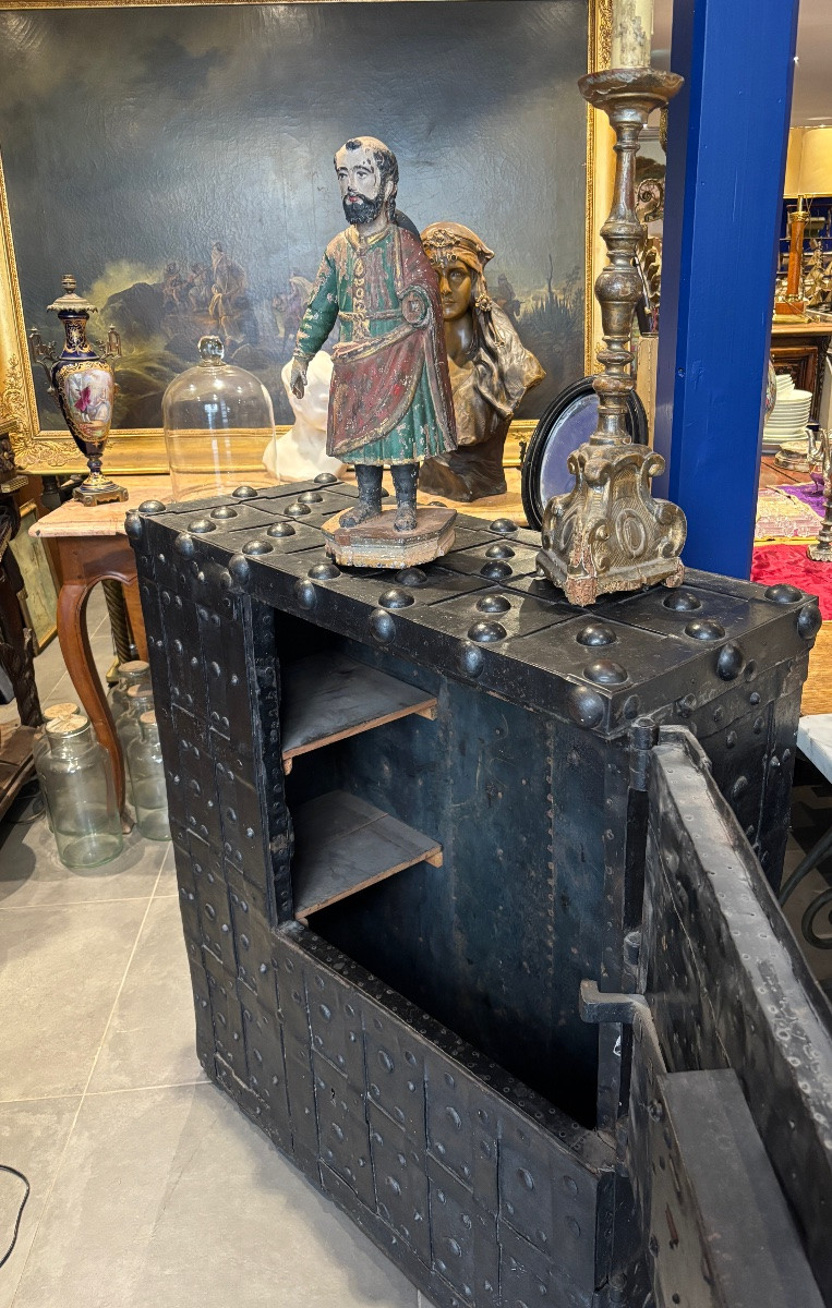 Coffre Fort à Clous Italie Début XIXe En Acier Et Fer Forgé Corsaire 2 Serrures 2 Clés D Origin-photo-2