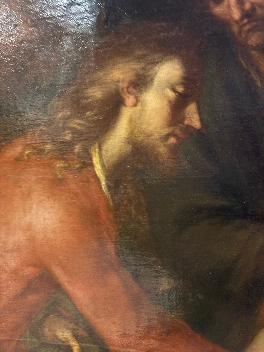 Ancien Grand Tableau Religieux Le Christ Et Marie Madeleine Huile Sur Toile époque Début XIXe-photo-3