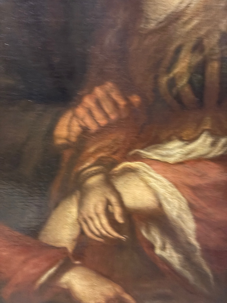 Ancien Grand Tableau Religieux Le Christ Et Marie Madeleine Huile Sur Toile époque Début XIXe-photo-1