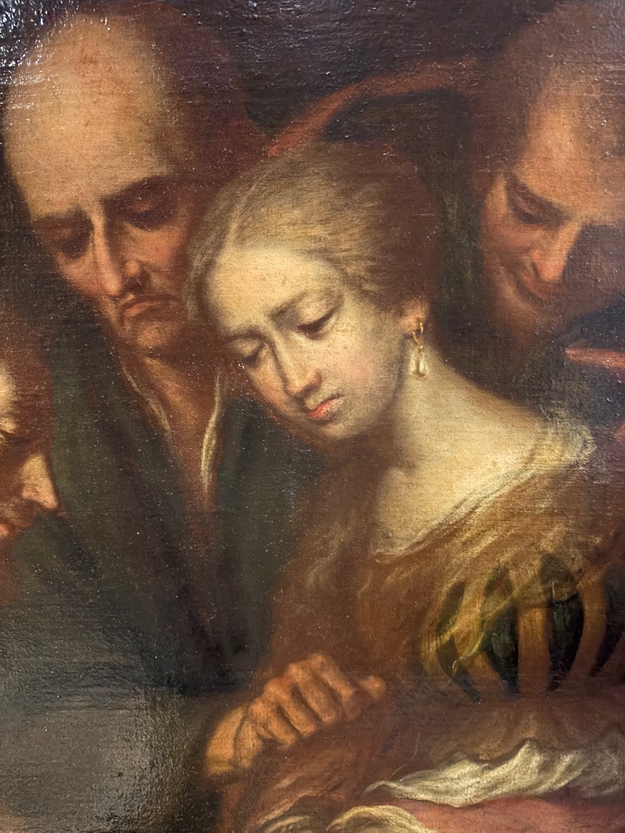 Ancien Grand Tableau Religieux Le Christ Et Marie Madeleine Huile Sur Toile époque Début XIXe-photo-4